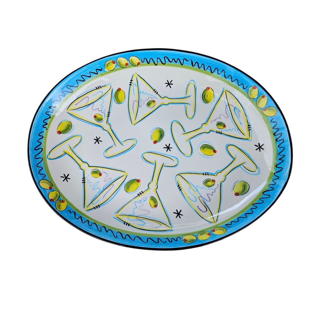 Pristine XL Serving Bowl Paella Pasta Salad Martini Lounge by Clay Art 17.5x14x3